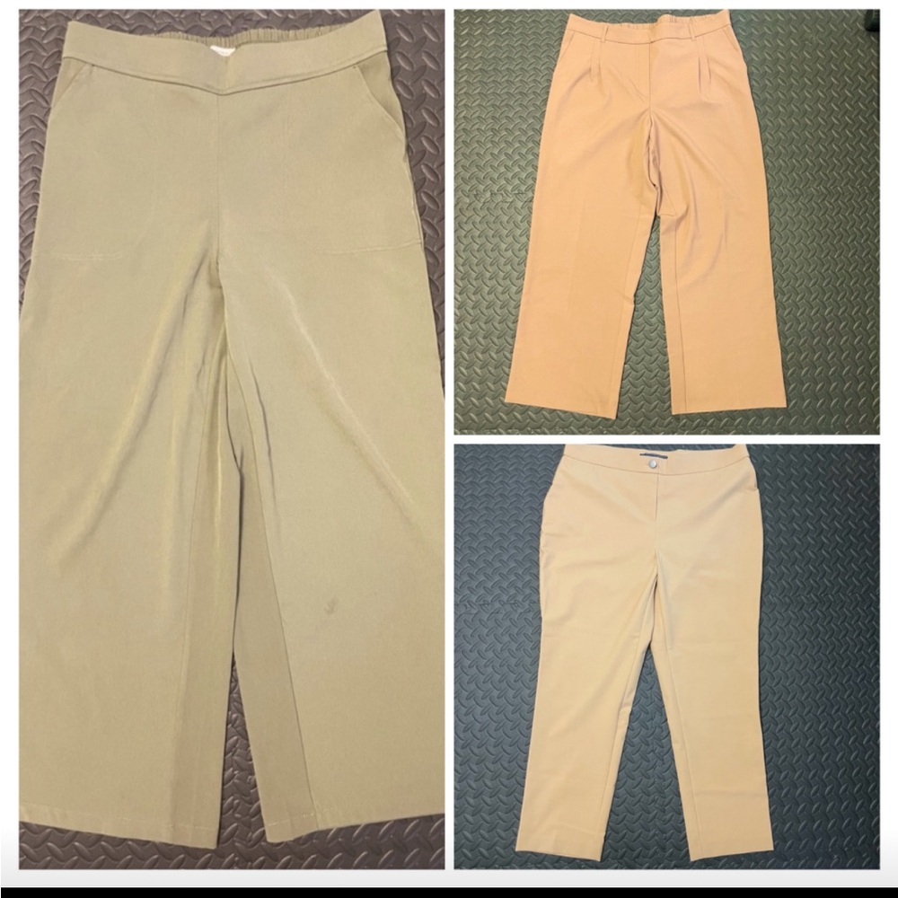 XL Set Of 3 Pants: brown, tan, and green